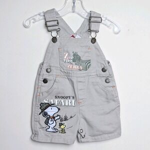 Vintage Snoopy Safari Zebra Khaki Shortalls Overalls Shorts Baby Size 3-6 Months